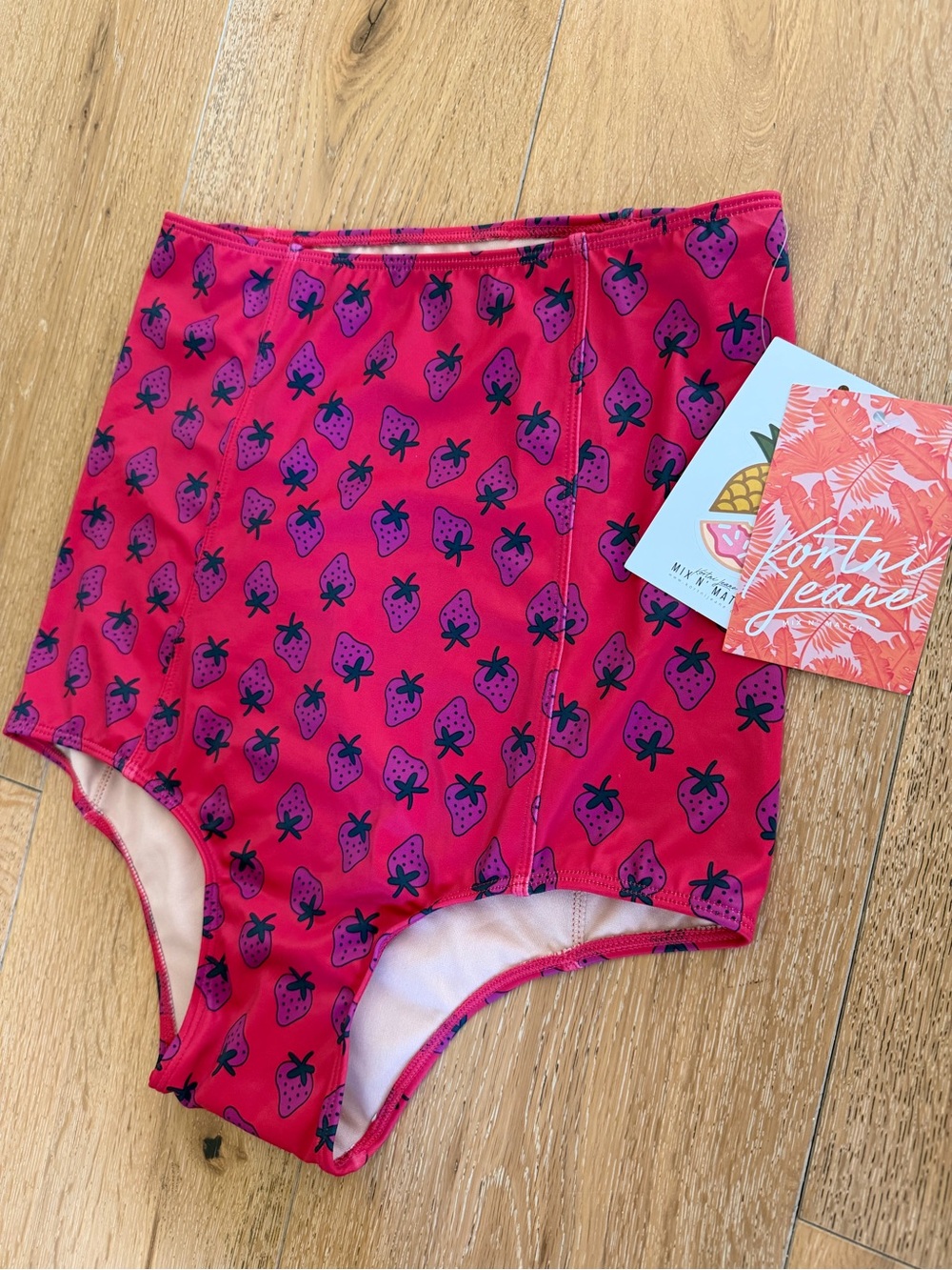 π Kortni Jeane SWIM BOTTOM Red Strawberry High-Waist Swim Bottoms - Picture 3 of 6